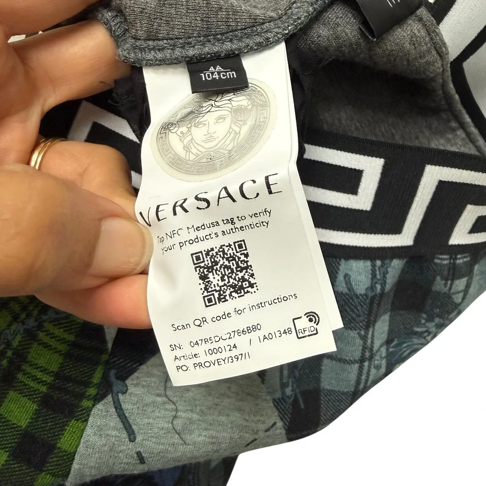 Versace‎ Kids Mixed Print Greca Waistband Shorts Blue Green 4Y Made in Italy